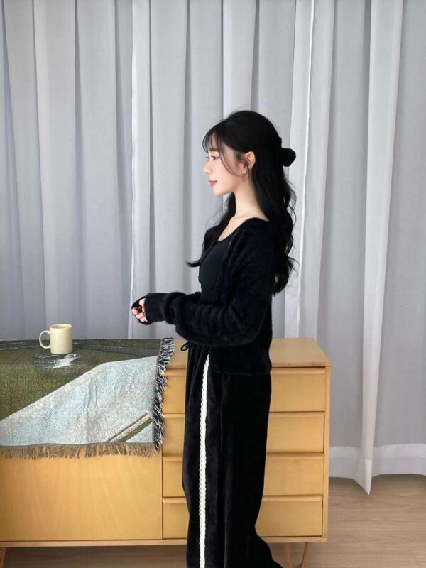 K37 Cassie卡西的蕾絲絨面抽繩棉褲