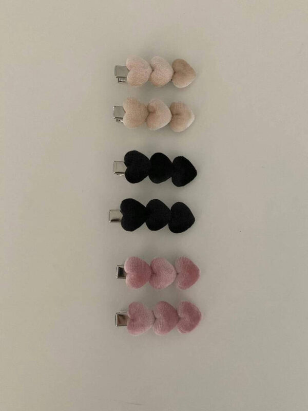 K03 pink粉色絲絨愛心髮夾(2pcs)