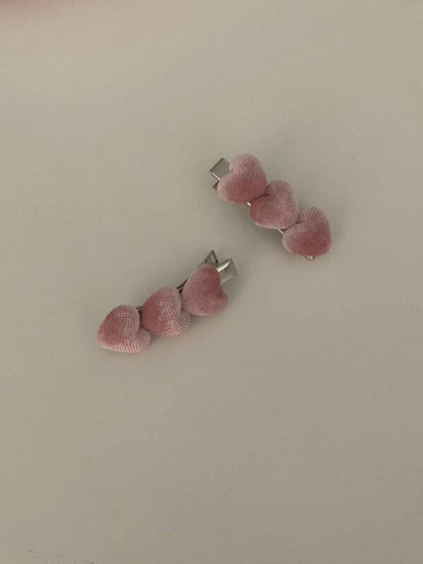 K03 pink粉色絲絨愛心髮夾(2pcs)