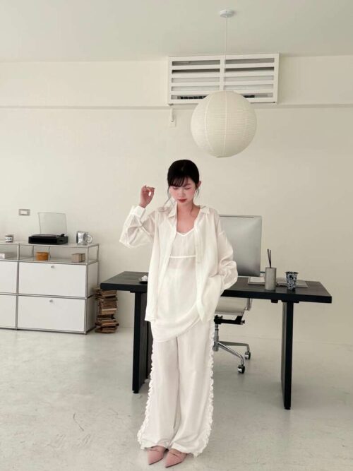 N35 奧蕾莉初夏設計師款柔軟珠光襯衫