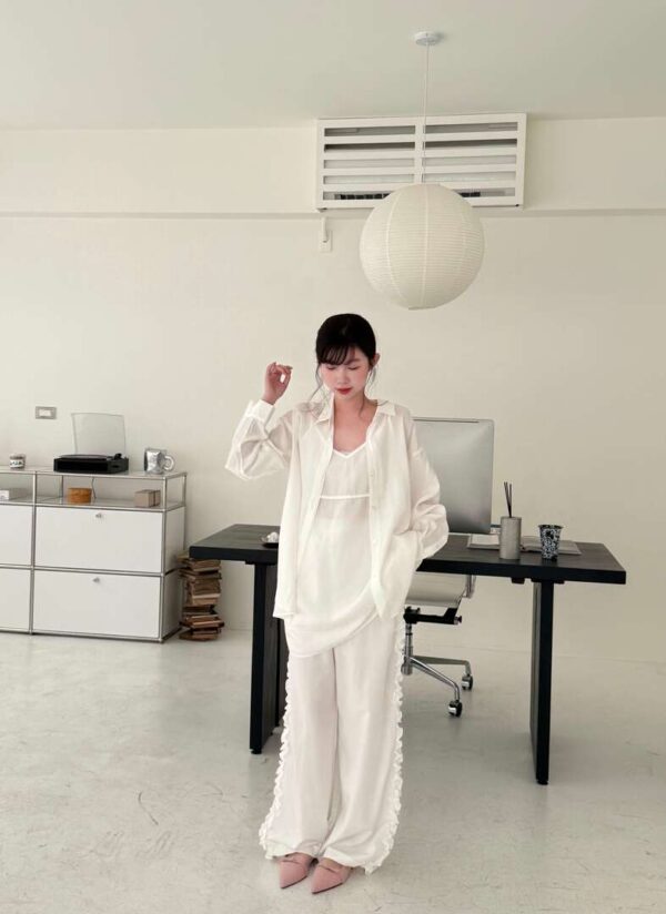 N35 “現貨” 奧蕾莉初夏設計師款柔軟珠光襯衫
