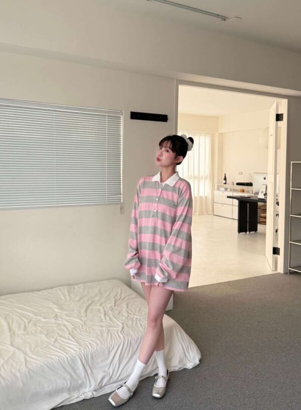 N41 “現貨” Fiona菲奧娜的粉灰條紋polo衫