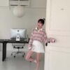 N41 “現貨” Fiona菲奧娜的粉灰條紋polo衫