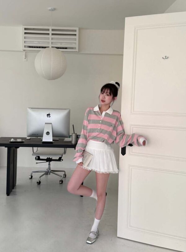 N41 “現貨” Fiona菲奧娜的粉灰條紋polo衫