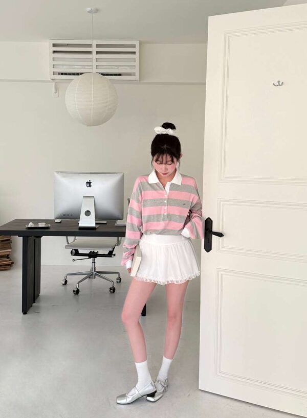 N41 “現貨” Fiona菲奧娜的粉灰條紋polo衫