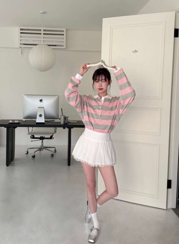 N41 “現貨” Fiona菲奧娜的粉灰條紋polo衫