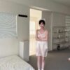 N48 西貝爾緞面蕾絲小玫瑰洋裝