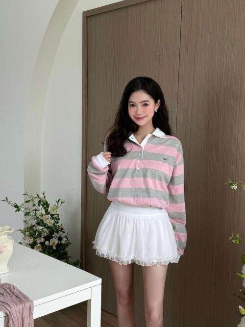 N41 “現貨” Fiona菲奧娜的粉灰條紋polo衫