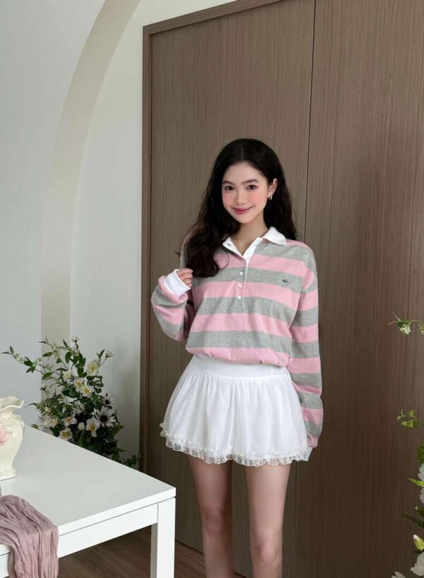 N41 “現貨” Fiona菲奧娜的粉灰條紋polo衫