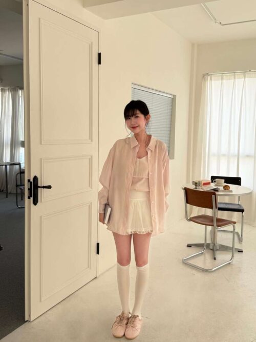 N35 奧蕾莉初夏設計師款柔軟珠光襯衫+背心