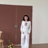 N34 普羅旺斯毛茸立體小花修身直筒褲