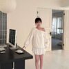 N39 Ronnie一字領露肩抽繩衛衣tee