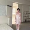 N48 西貝爾緞面蕾絲小玫瑰洋裝