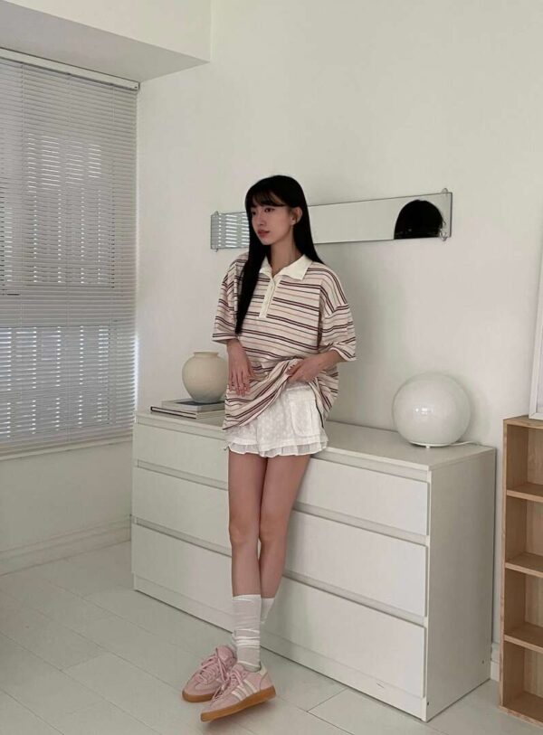 P33 Camila卡米拉的法式粉色條紋polo衫