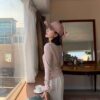 P64 米莉森的嫩粉船領軟針織毛巾薄長袖tee