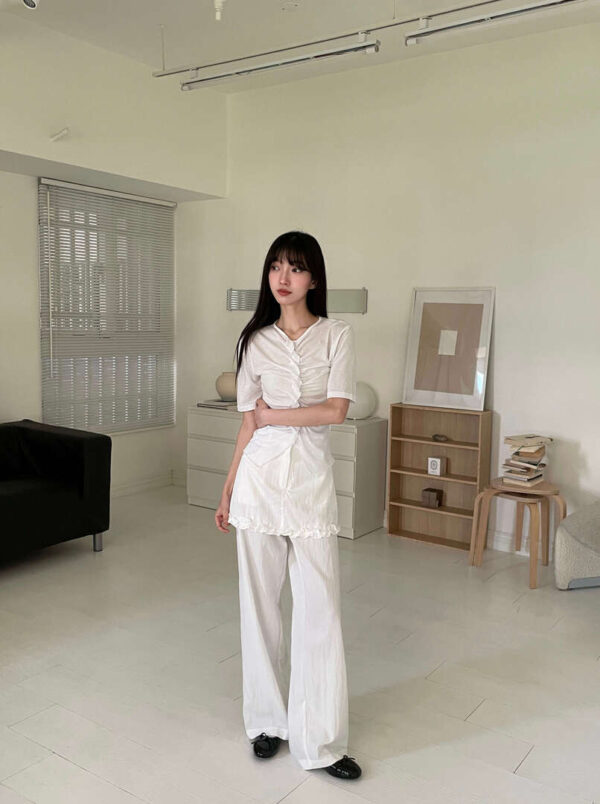 P37 Leonora萊昂諾拉的天絲捲邊抓皺柔軟tee
