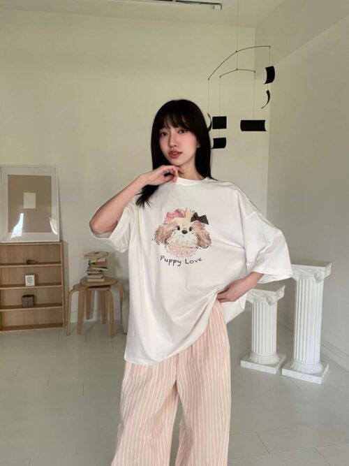 P113 克洛洛的點點緞面蝴蝶結小狗tee