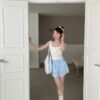 S43 森妮的baby blue格紋小蕾絲短褲