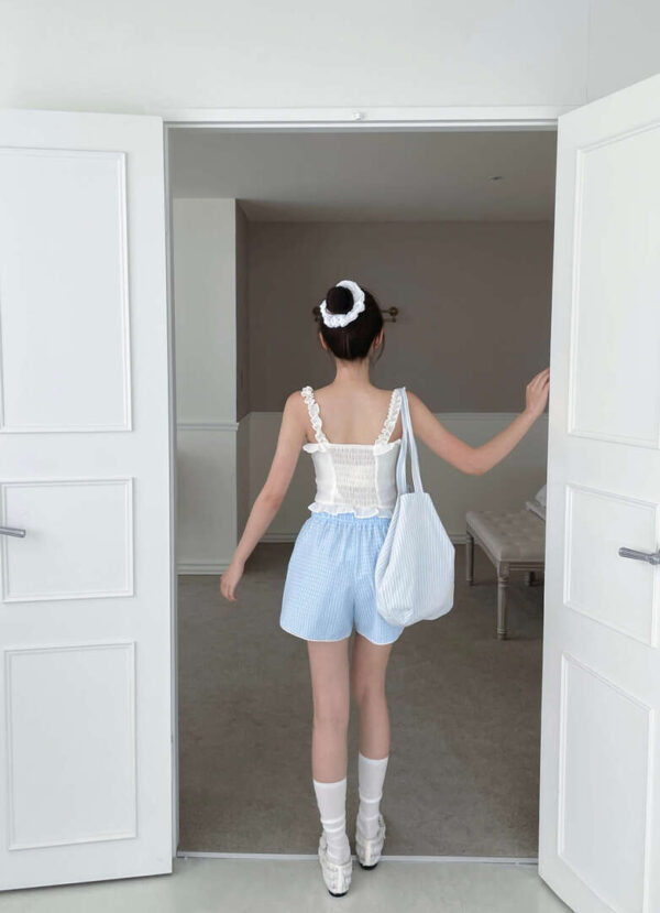 S43 森妮的baby blue格紋小蕾絲短褲
