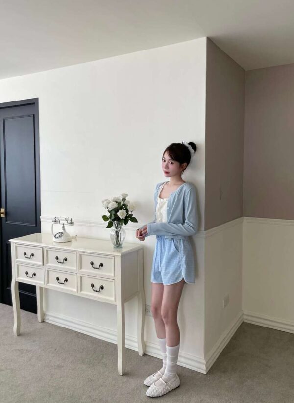 S43 森妮的baby blue格紋小蕾絲短褲