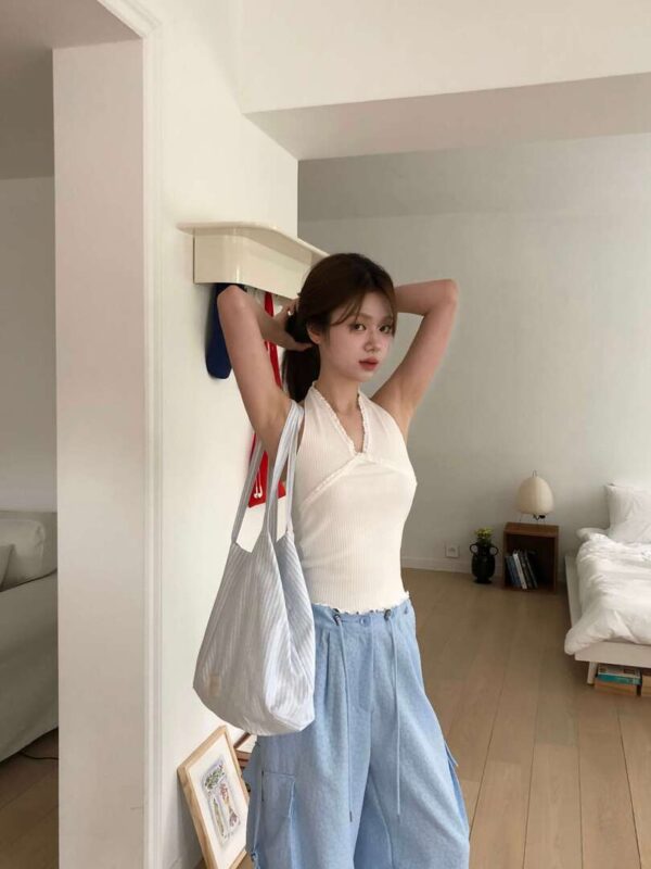 T14 Elodie艾洛蒂的繞脖蝴蝶結蕾絲背心