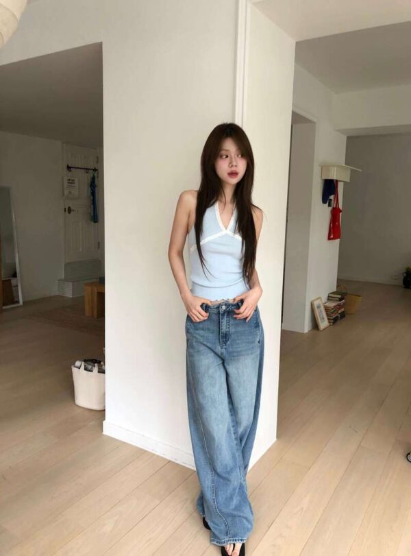 T26 法蘭西夏日特殊剪裁顯瘦刷色牛仔褲