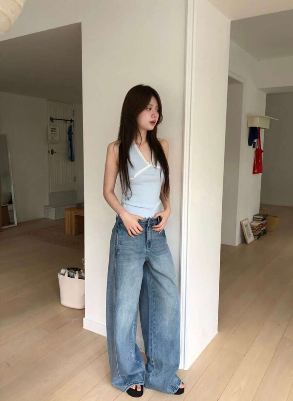 T26 法蘭西夏日特殊剪裁顯瘦刷色牛仔褲