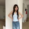 T26 法蘭西夏日特殊剪裁顯瘦刷色牛仔褲