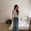 T26 法蘭西夏日特殊剪裁顯瘦刷色牛仔褲