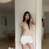 T13 莉娜的荷葉捲邊彈力一字領條紋上衣