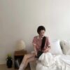 T35 德莉娜的粉色條紋polo衫上衣
