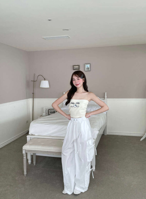 S02 西西里的純白側蝴蝶結抽繩工裝褲