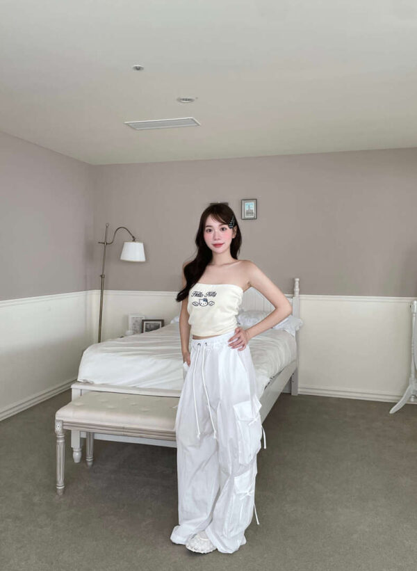 S02 西西里的純白側蝴蝶結抽繩工裝褲