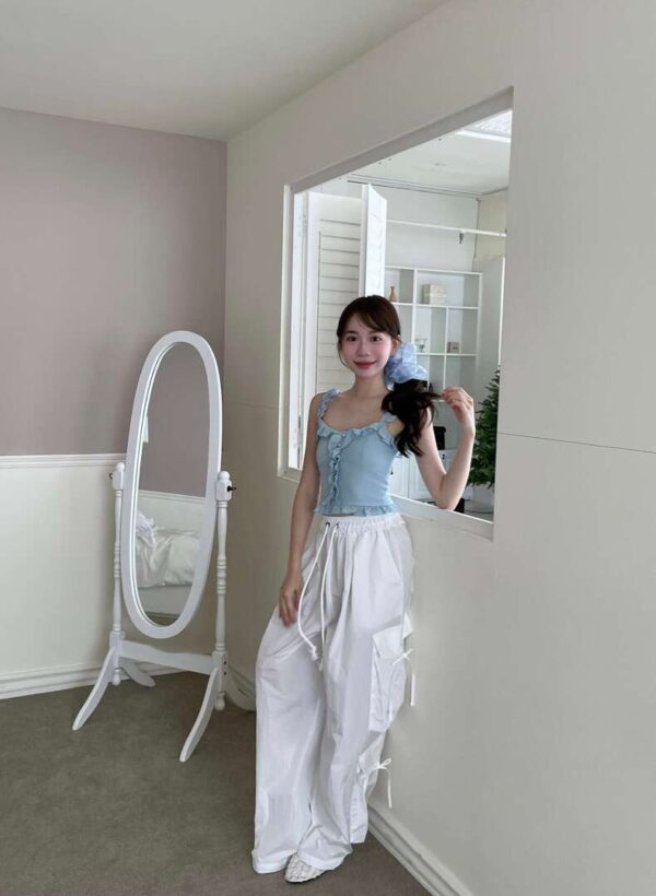 S02 西西里的純白側蝴蝶結抽繩工裝褲