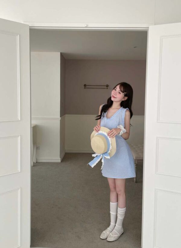 S27 南義的假期格紋綁帶洋裝