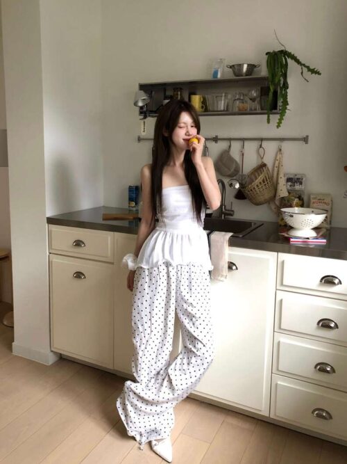 T16 葛妮絲娜的法式圓點鬆緊腰棉褲