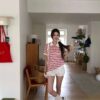 T35 德莉娜的粉色條紋polo衫上衣