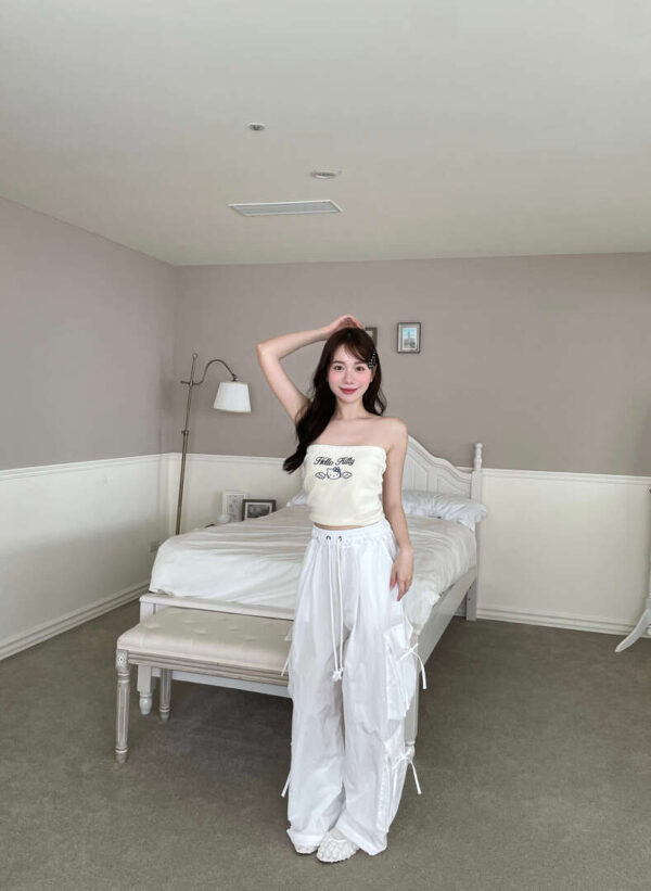 S02 西西里的純白側蝴蝶結抽繩工裝褲