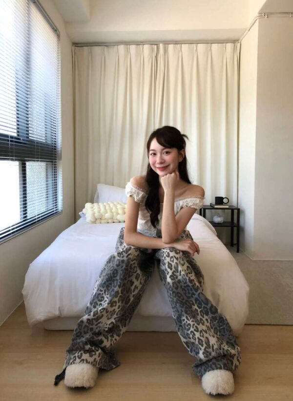 T71 Hasina哈西娜的法式小豹紋寬鬆棉褲