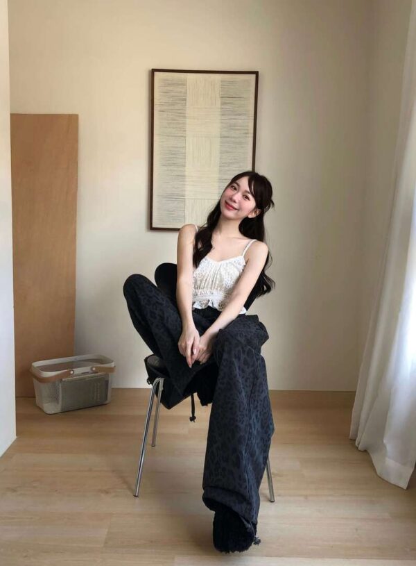 T66 塔麗亞的小蕾絲豹紋背心+飄帶set