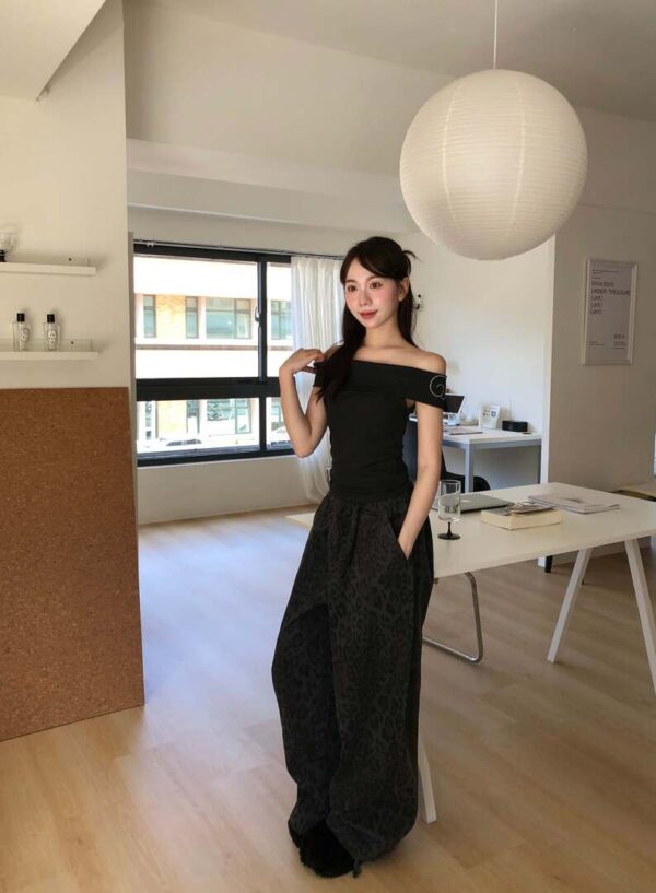 T71 Hasina哈西娜的法式小豹紋寬鬆棉褲