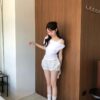T73 梅莉艾爾的愛神小閃鑽假兩件背心一字領上衣