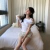 T73 梅莉艾爾的愛神小閃鑽假兩件背心一字領上衣