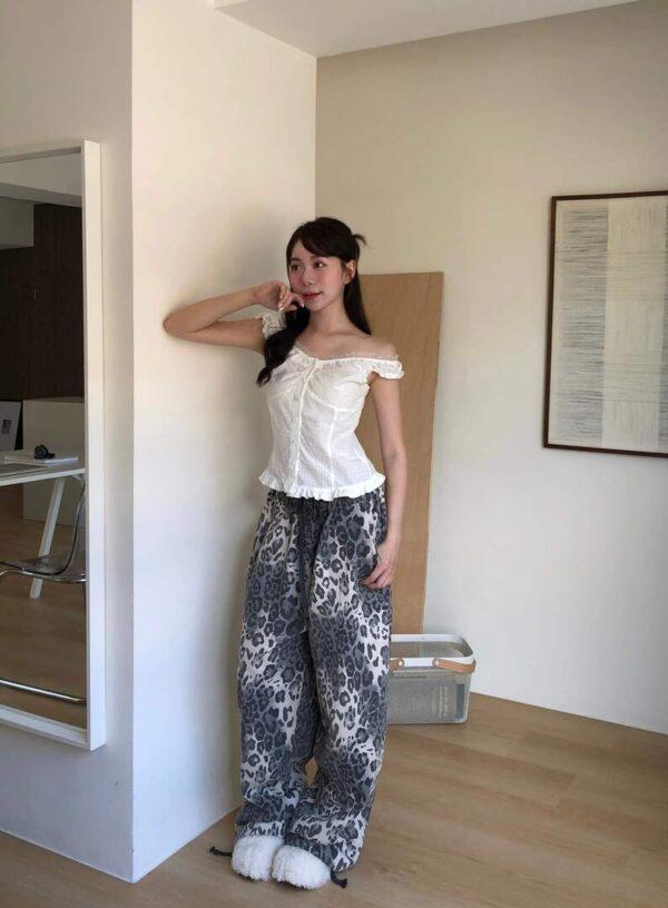 T71 Hasina哈西娜的法式小豹紋寬鬆棉褲