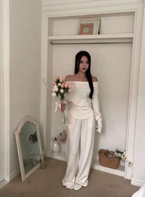 V43 杜樂麗花園的柔軟法式一字領+長褲set