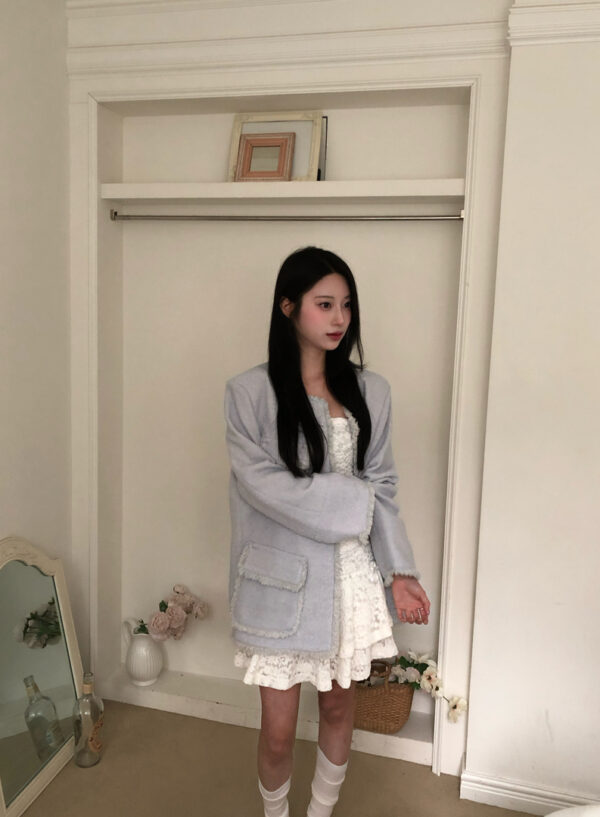 V49 Beatrice碧翠絲寶寶藍軟毛針織小香外套