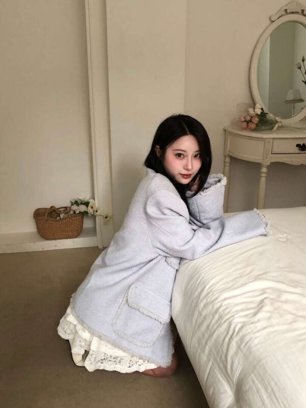 V49 Beatrice碧翠絲寶寶藍軟毛針織小香外套