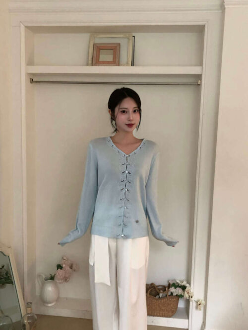 V52 布里斯托爾的純白綁帶直筒長褲