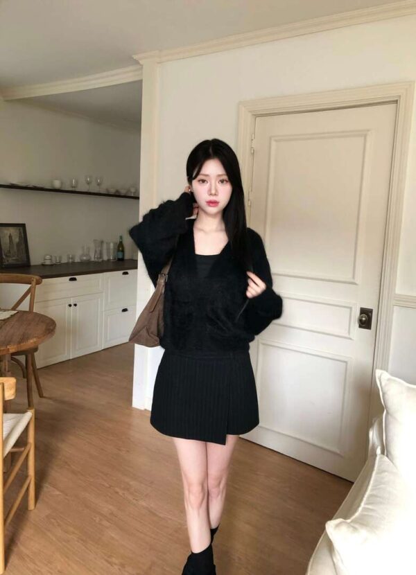 W26 波爾多的毛呢條紋顯瘦褲裙