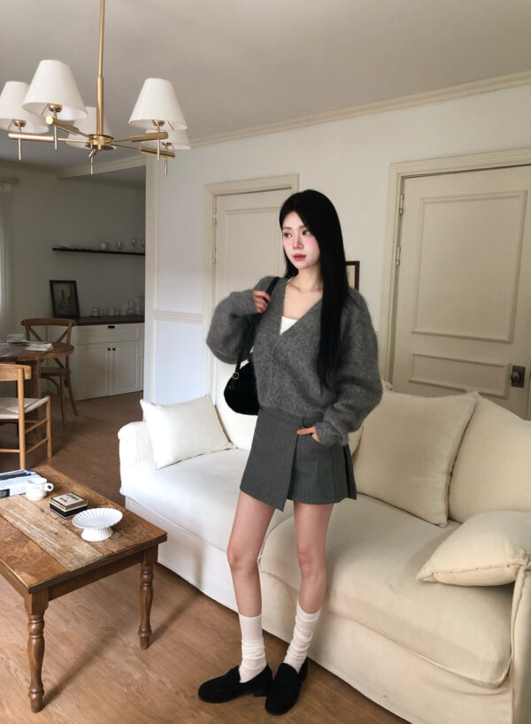 W26 波爾多的毛呢條紋顯瘦褲裙